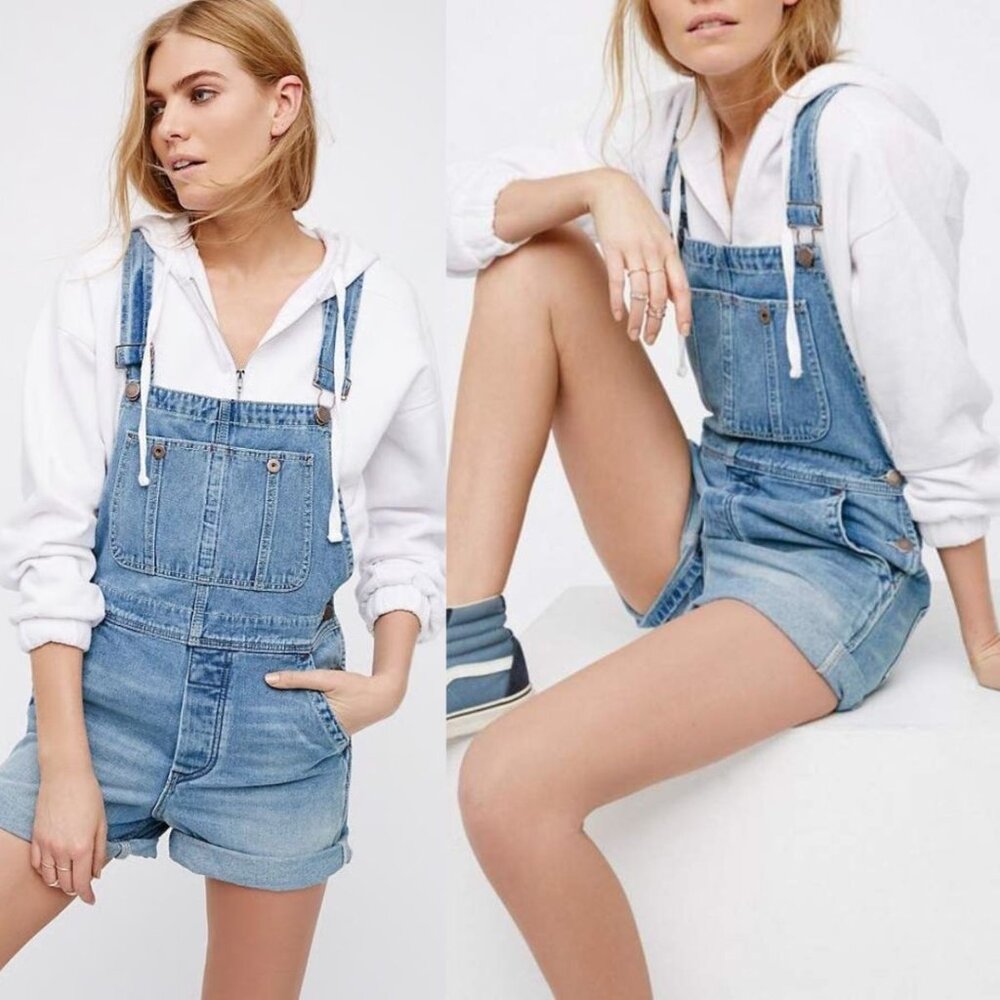 Free People - Denim Overalls Shortalls Overalls OB560096 | Size 26 | Blue Bell - Picture 4 of 13
